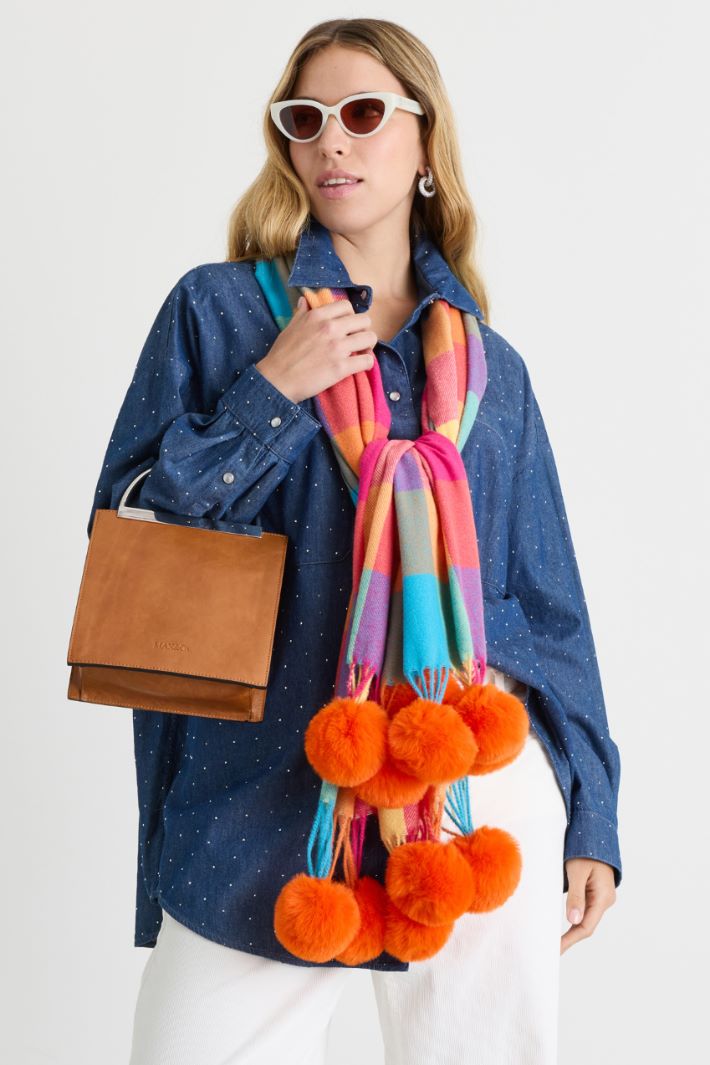 Pom-pom scarf - ORANGE - Intrend - 2