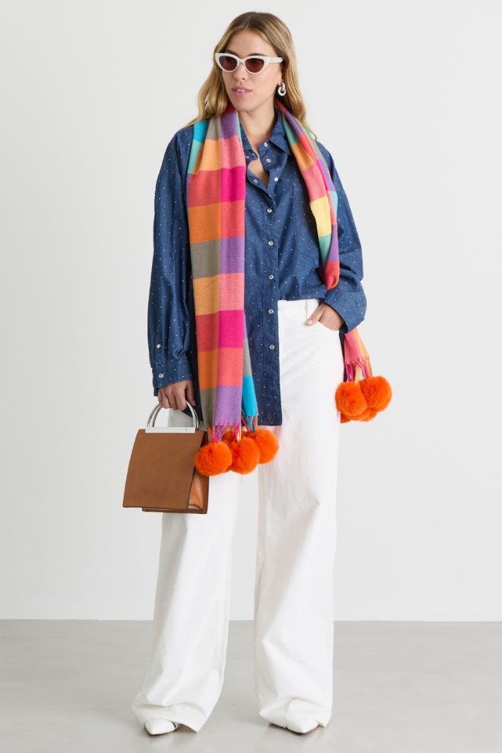 Pom-pom scarf - ORANGE - Intrend