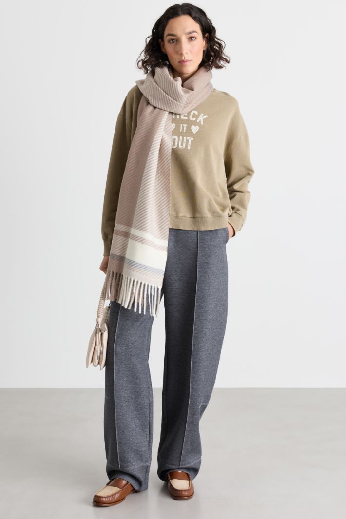Fringed stole - BEIGE WHITE GREY - Intrend - 2