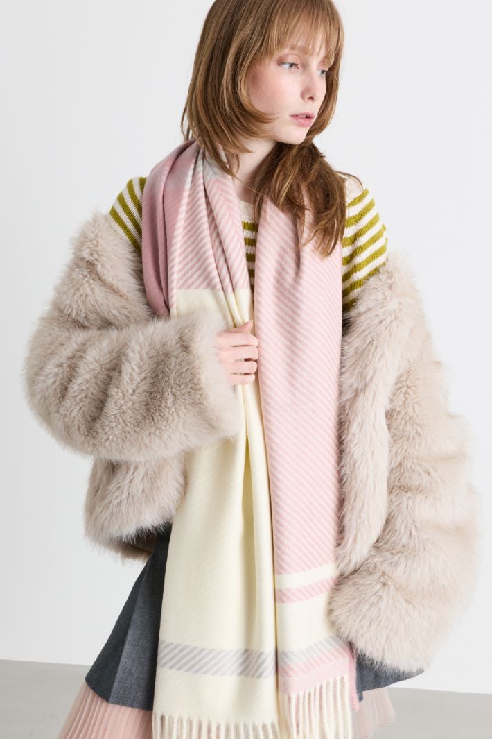 Fringed stole - PINK GREY WHITE - Intrend - 2