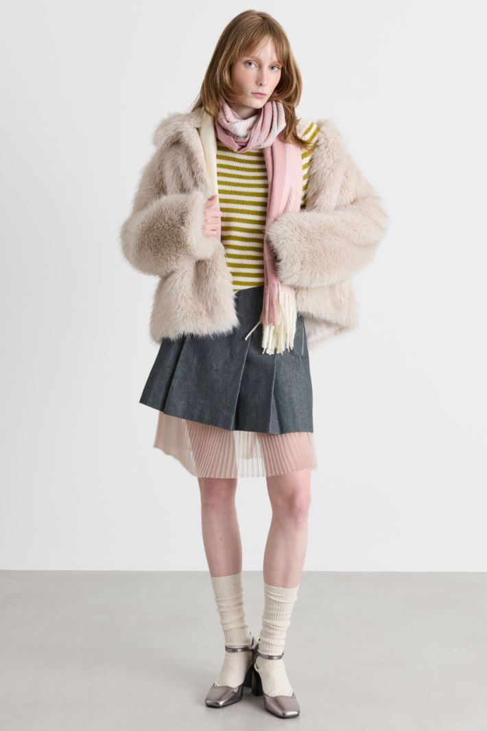 Fringed stole - PINK GREY WHITE - Intrend