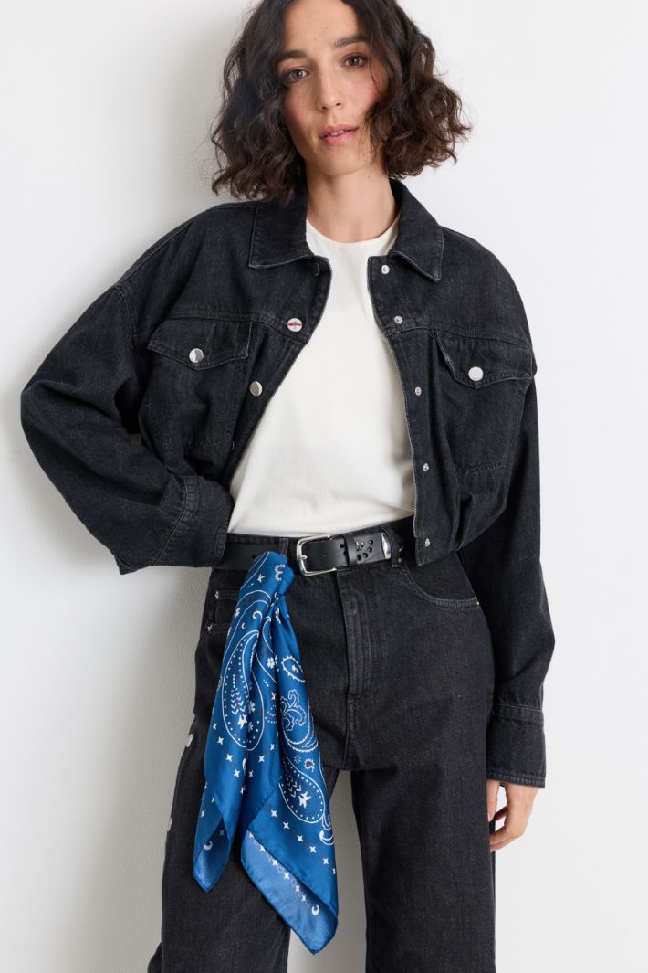 Pure silk scarf - BLUE WHITE BLACK - Intrend
