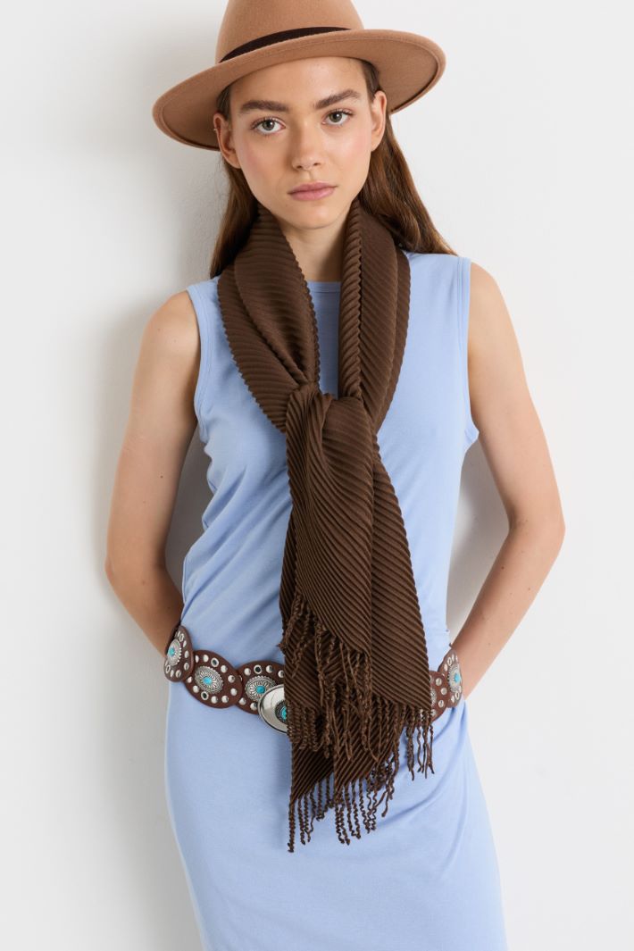 Pleated stole - BROWN - Intrend - 2
