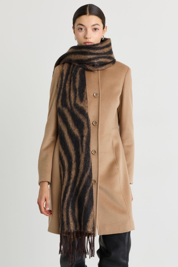 Long fringed scarf - CAMEL BLACK - Intrend