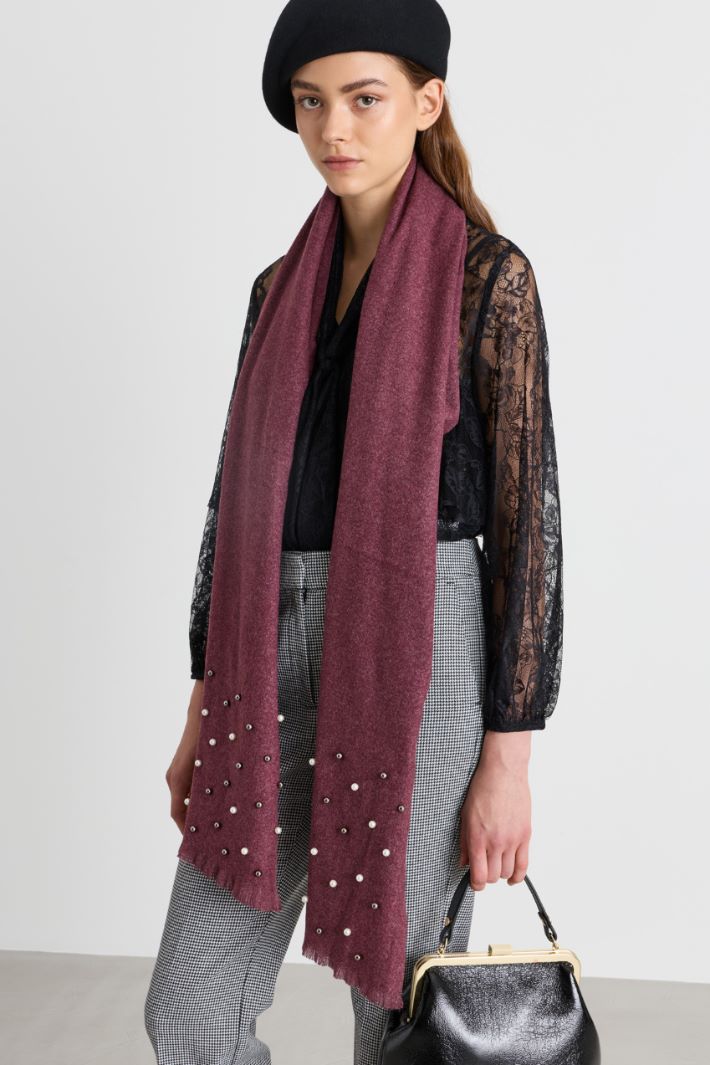 Bobble-Detail Scarf - BORDEAUX - Intrend - 2