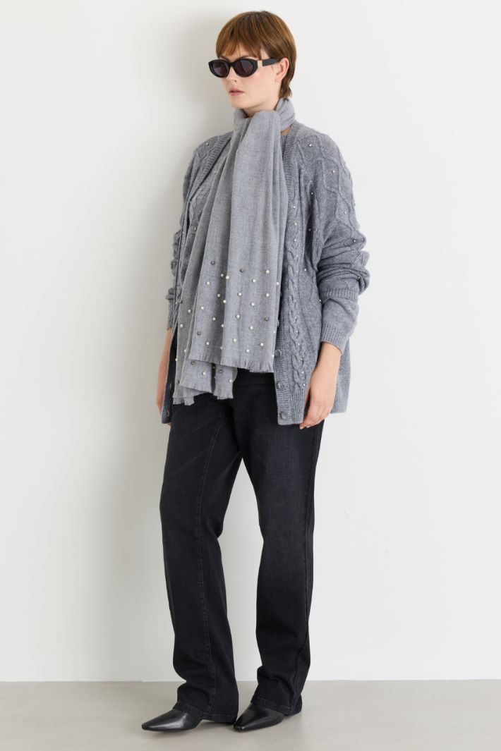 Bobble-Detail Scarf - GREY - Intrend