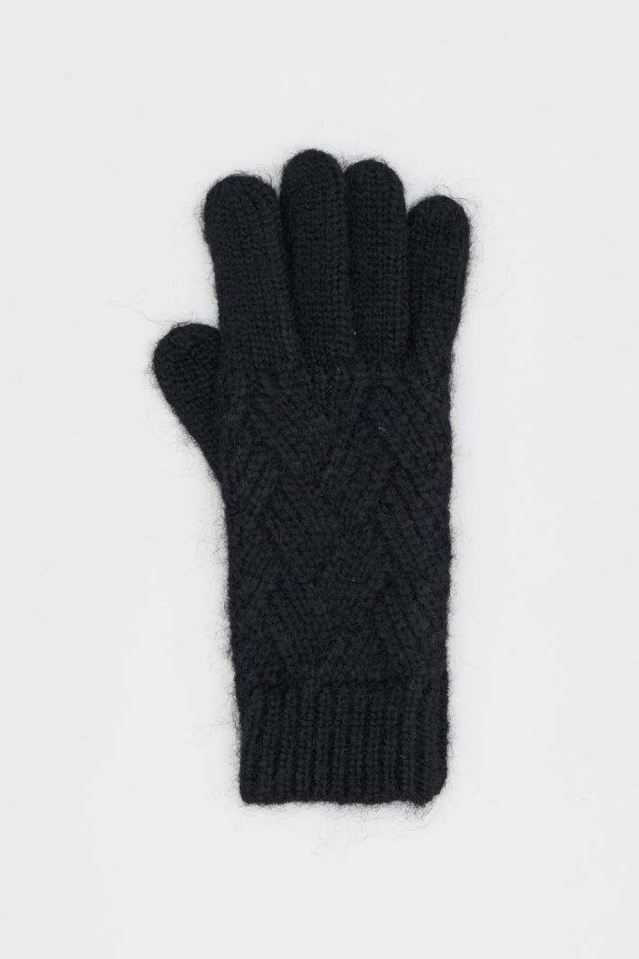 Chevron-knit gloves - BLACK - Intrend - 2
