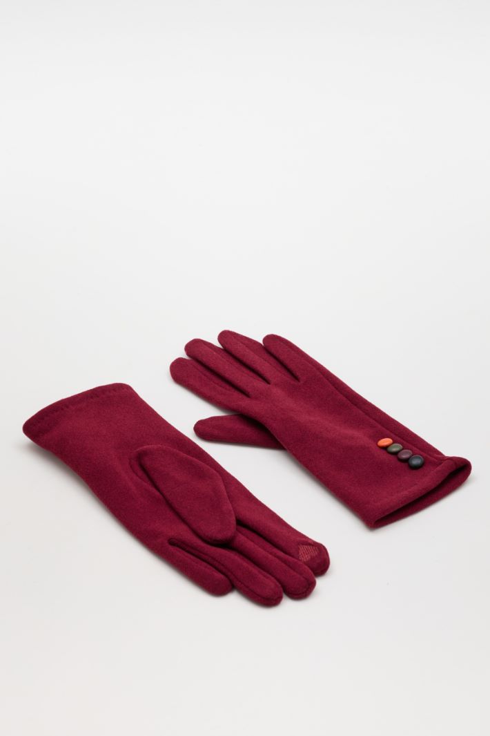 Gloves with contrast buttons - BORDEAUX - Intrend