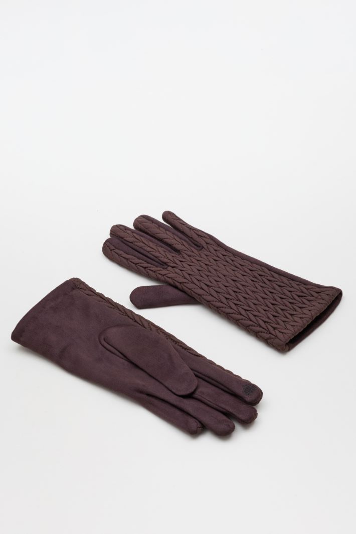 Cable-knit gloves - BROWN - Intrend
