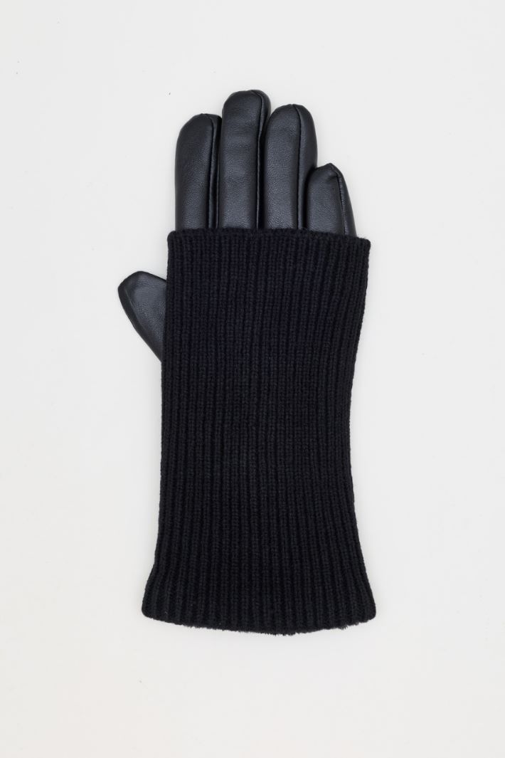 Coated fabric gloves with knitted cuffs - BLACK - Intrend - 2