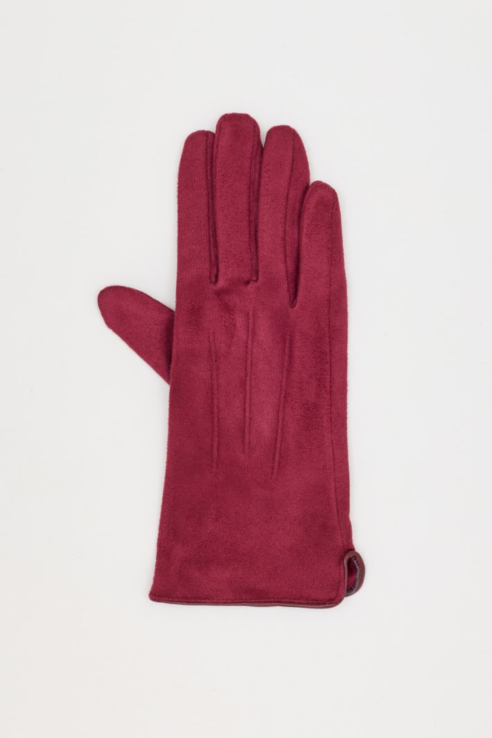 Velvet-Finish Fabric Gloves - BORDEAUX - Intrend - 2