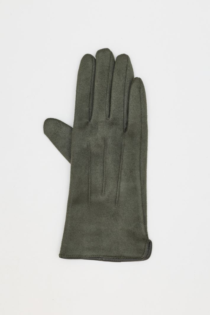 Velvet-Finish Fabric Gloves - GREEN - Intrend - 2