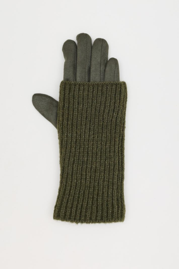 Gloves with Ribbed Cuffs - GREEN - Intrend - 2