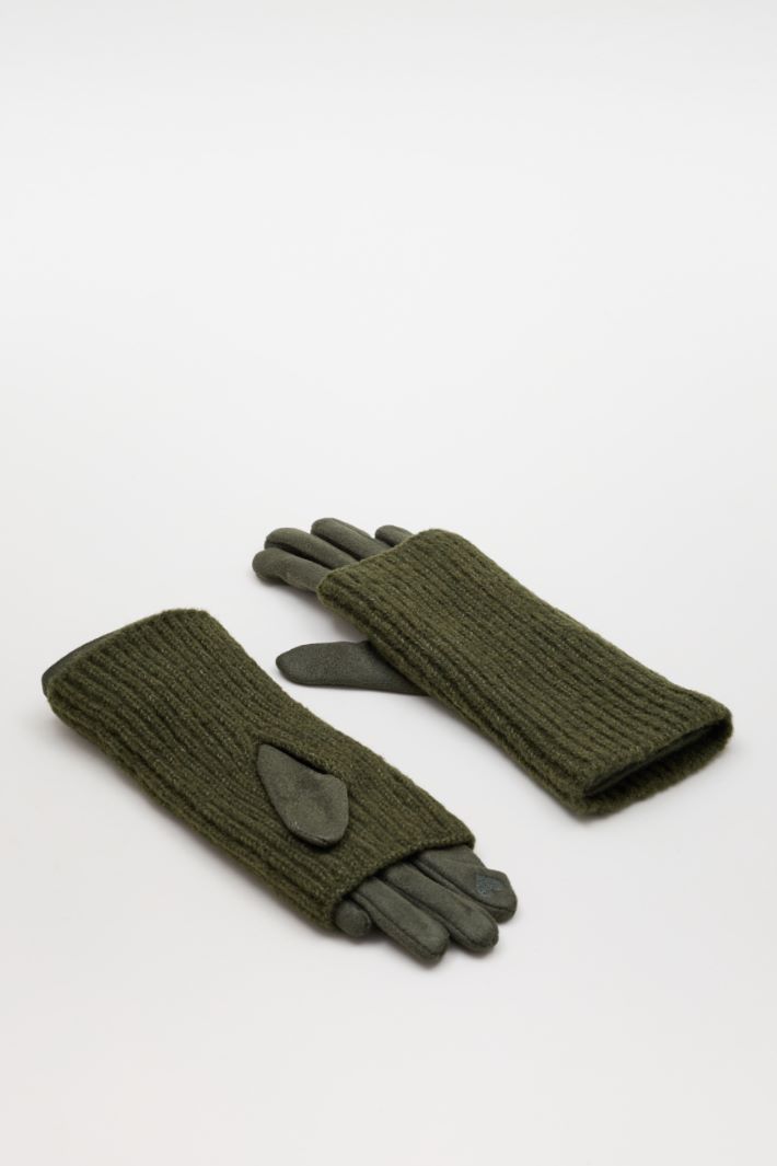 Gloves with Ribbed Cuffs - GREEN - Intrend