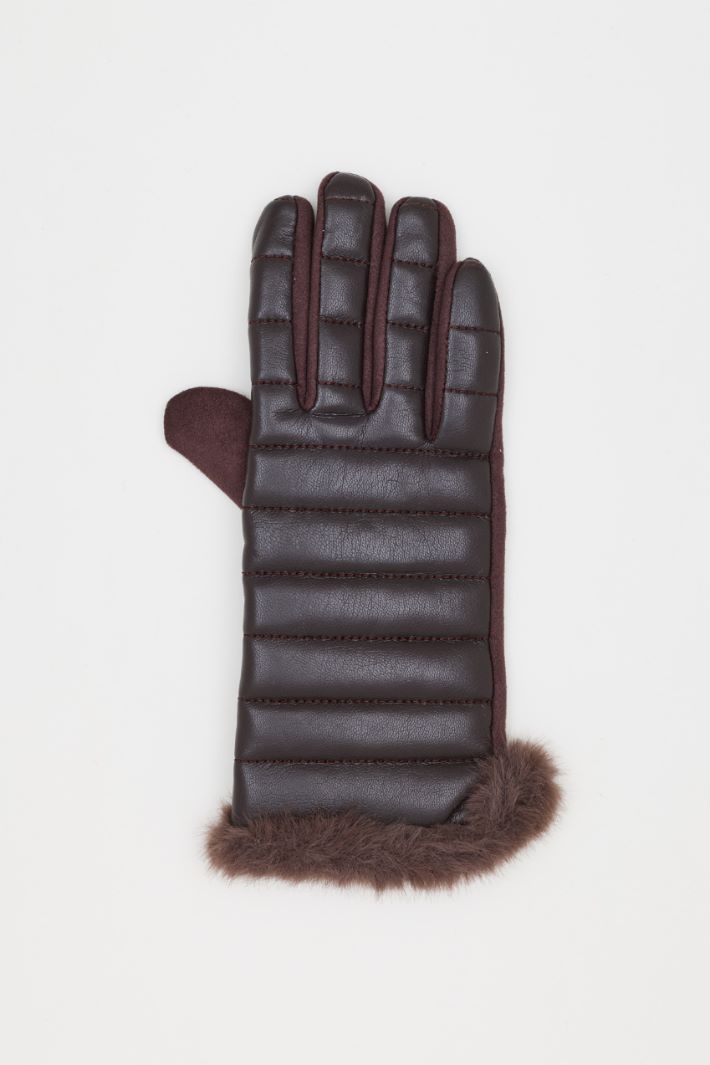 Quilted Gloves with Woollen Palm - BROWN - Intrend - 2
