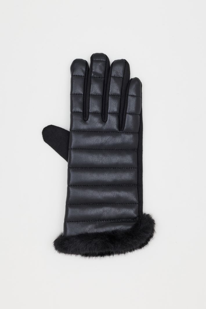 Quilted Gloves with Woollen Palm - BLACK - Intrend - 2