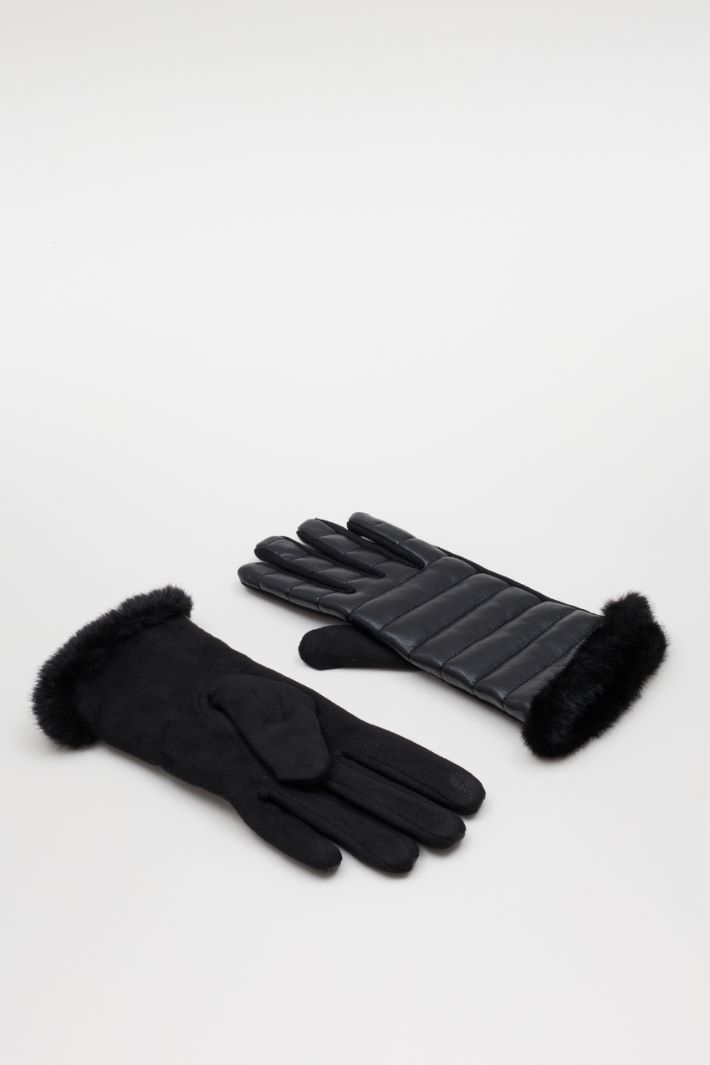 Quilted Gloves with Woollen Palm - BLACK - Intrend
