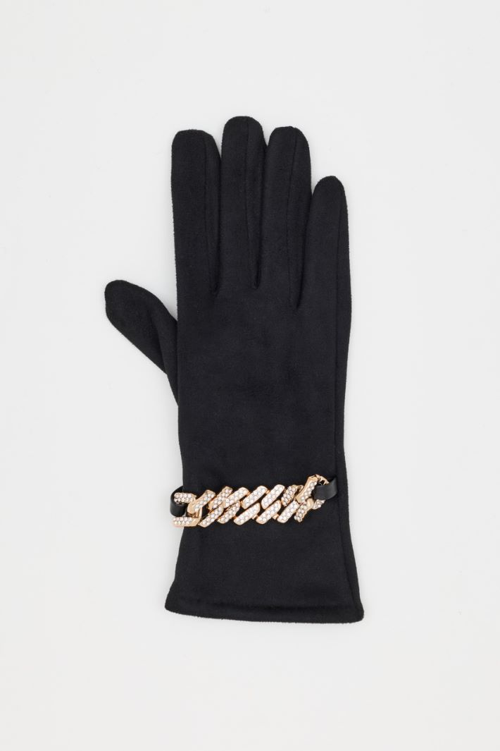 Gants ornés d'un bijou - NOIR - Intrend - 2