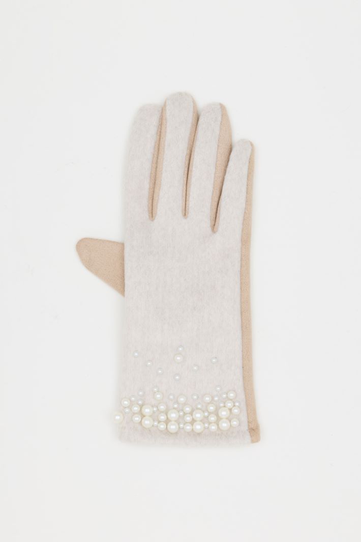 Two-tone beaded gloves - WHITE BEIGE - Intrend - 2