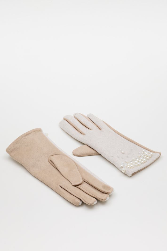 Two-tone beaded gloves - WHITE BEIGE - Intrend