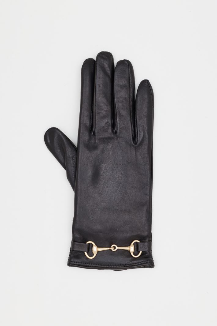 Leather gloves with stirrup detail - BLACK - Intrend - 2