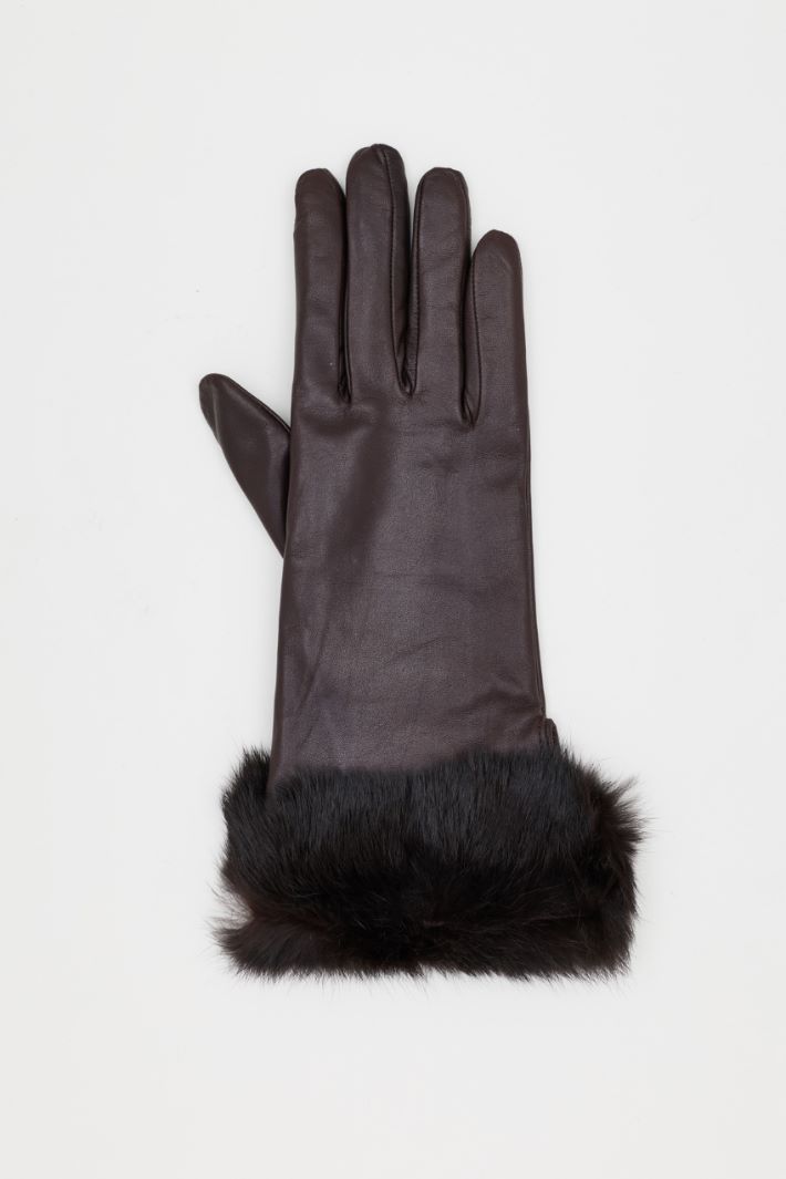 Guanti in pelle con bordo in pelliccia - MARRONE - Intrend - 2