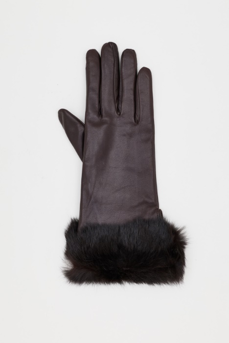 Guanti in pelle con bordo in pelliccia