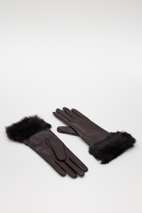 Guanti in pelle con bordo in pelliccia - Intrend