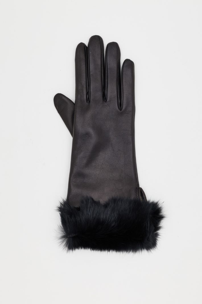 Guanti in pelle con bordo in pelliccia - NERO - Intrend - 2