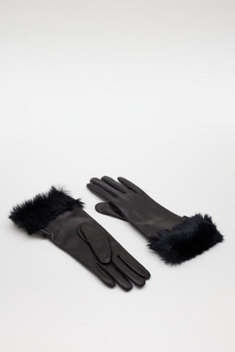 Guanti in pelle con bordo in pelliccia - Intrend