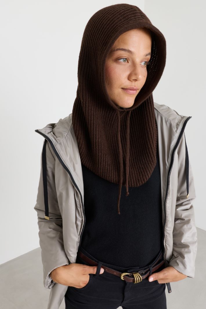 Rib-knit hood - BROWN - Intrend - 2