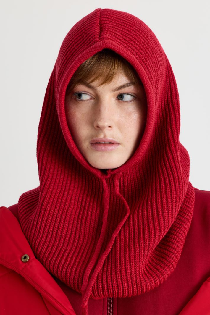 Rib-knit hood - RED - Intrend