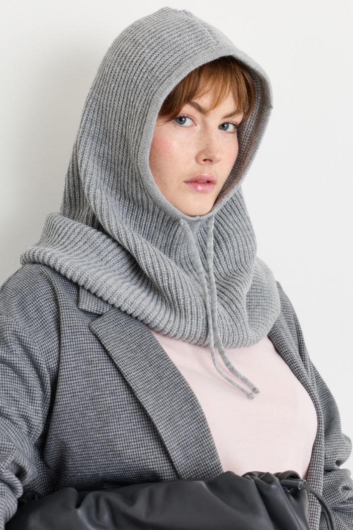 Rib-knit hood - GREY - Intrend