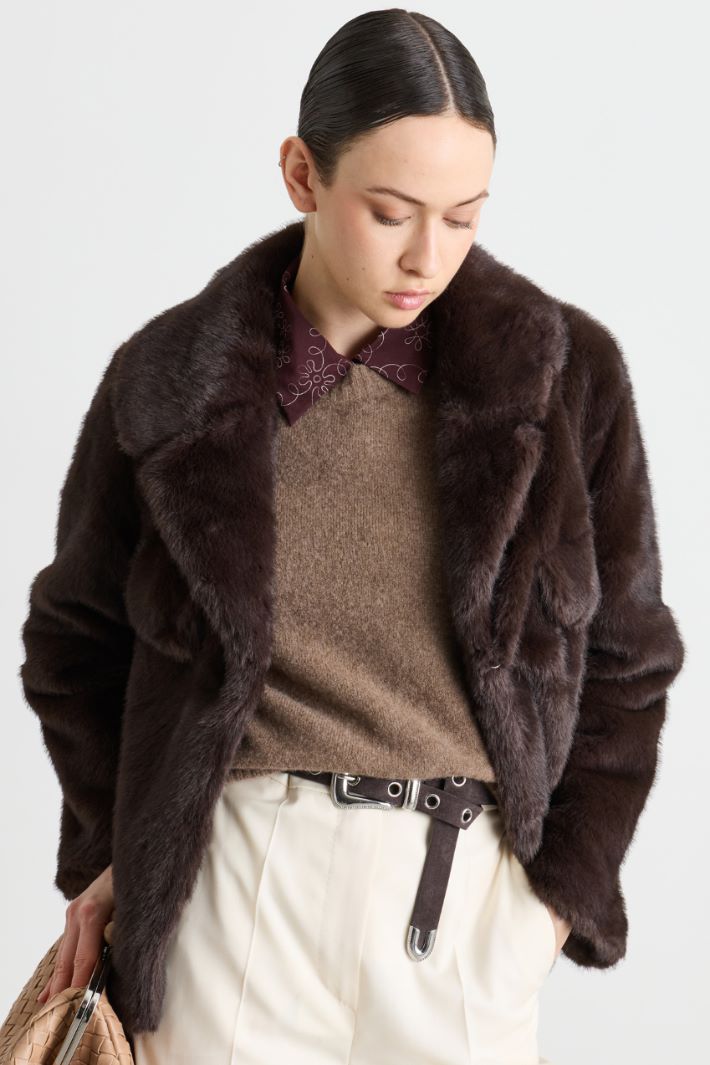 Cappotto corto in tessuto morbido e caldo - MARRONE - Intrend - 2