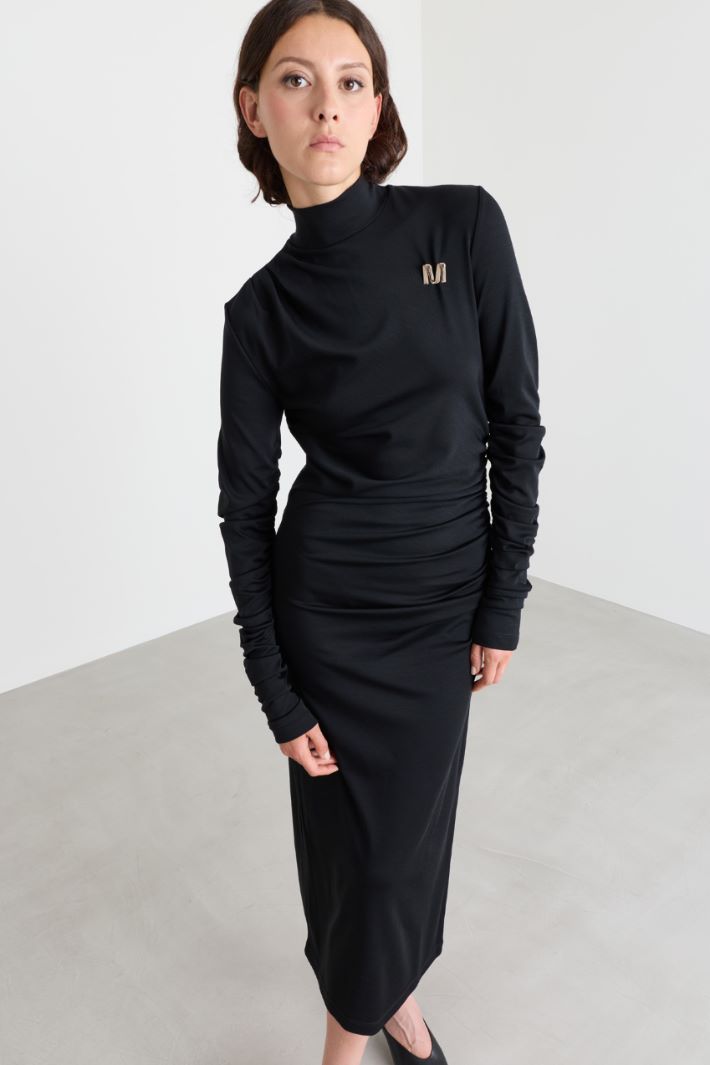 Jersey dress with ruched detailing - BLACK - Intrend - 2