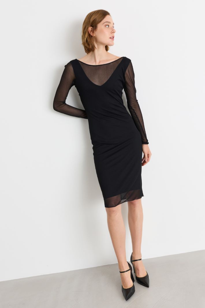 Abito midi in jersey a rete - NERO - Intrend - 2