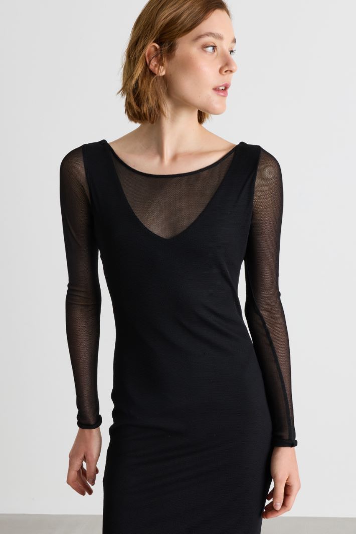 Abito midi in jersey a rete - NERO - Intrend - 3