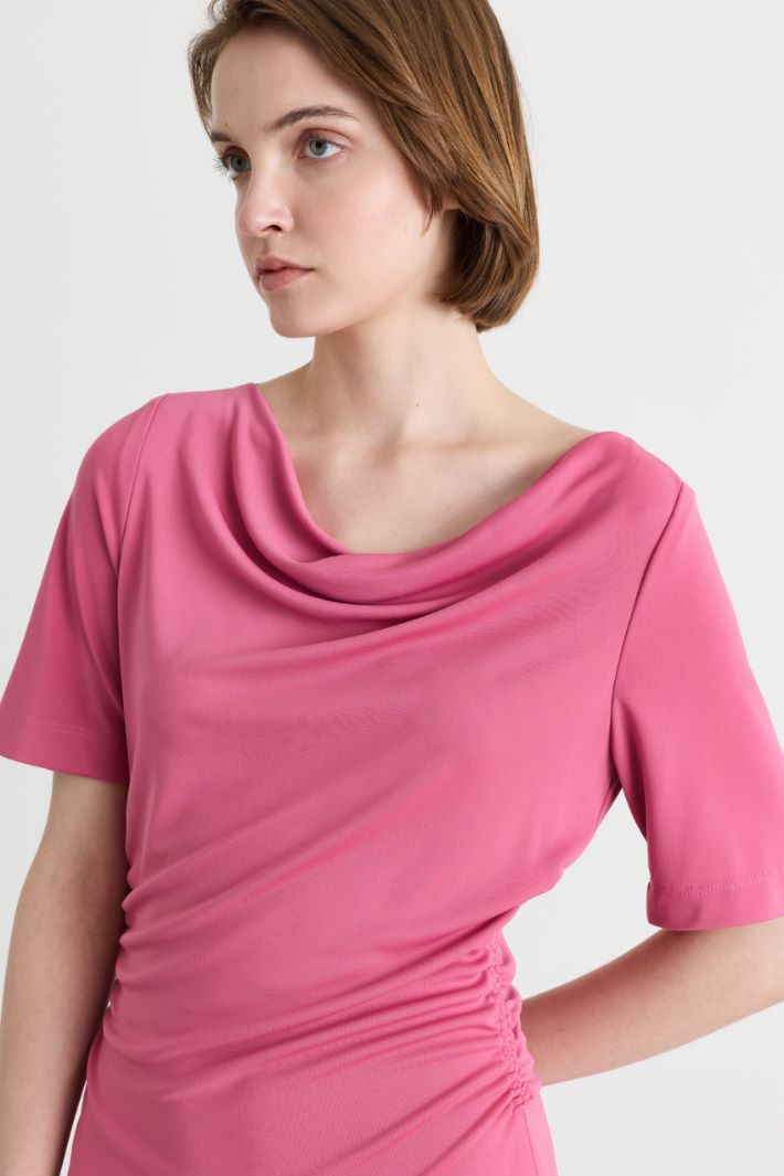 Fitted cowl-neck dress - PINK - Intrend - 3