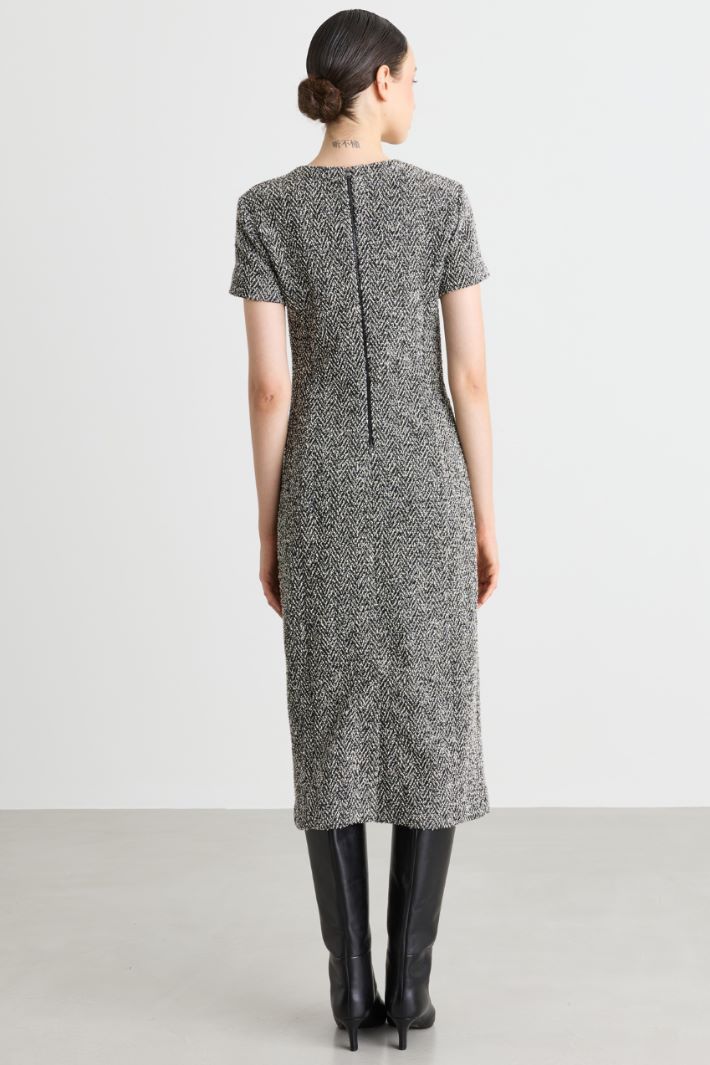 Bouclé jersey midi dress - BLACK WHITE - Intrend - 4