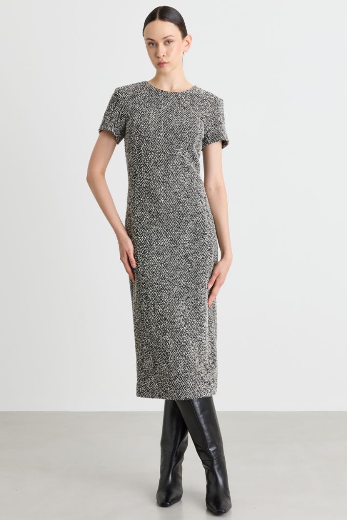 Bouclé jersey midi dress - BLACK WHITE - Intrend - 2