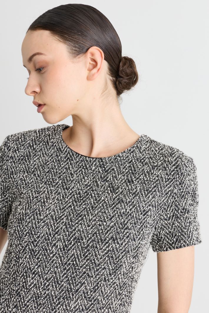 Bouclé jersey midi dress - BLACK WHITE - Intrend - 3