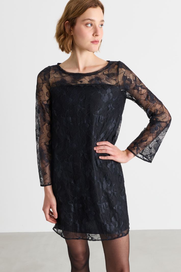 Minidress in pizzo a motivo floreale - NERO - Intrend - 2