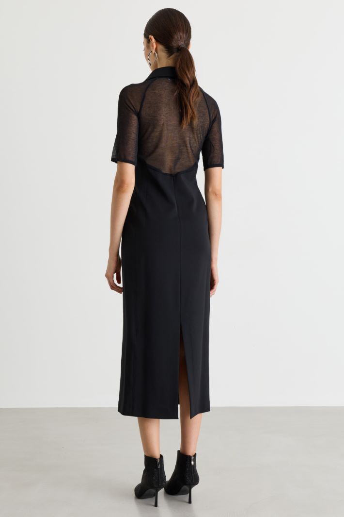 Jersey dress with sheer inserts - BLACK - Intrend - 4