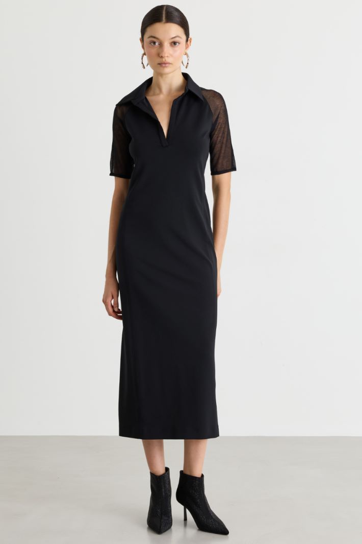 Jersey dress with sheer inserts - BLACK - Intrend - 2