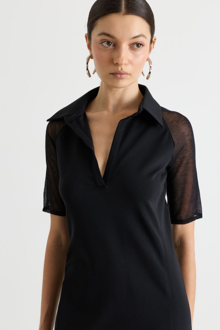 Jersey dress with sheer inserts - BLACK - Intrend - 3