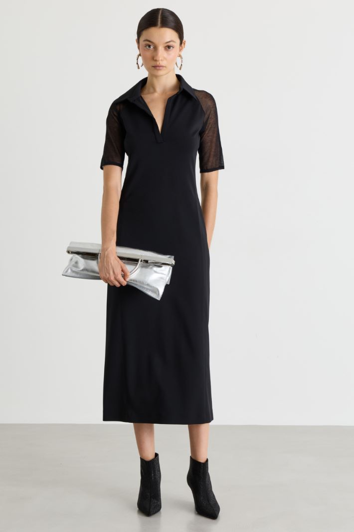 Jersey dress with sheer inserts - BLACK - Intrend