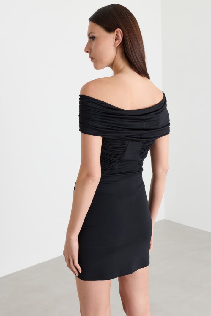 Off-shoulder jersey dress - BLACK - Intrend - 4