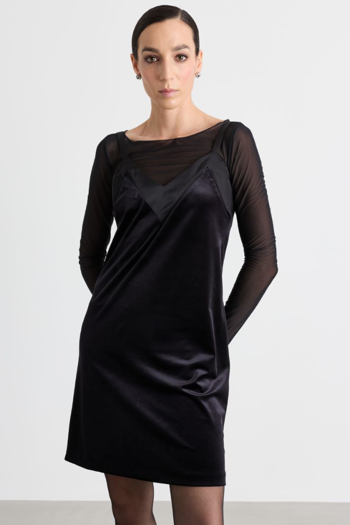 Velvet Jersey Slip Dress - BLACK - Intrend - 2