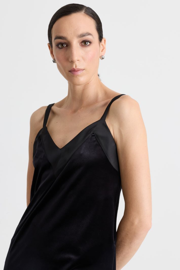Velvet Jersey Slip Dress - BLACK - Intrend - 3
