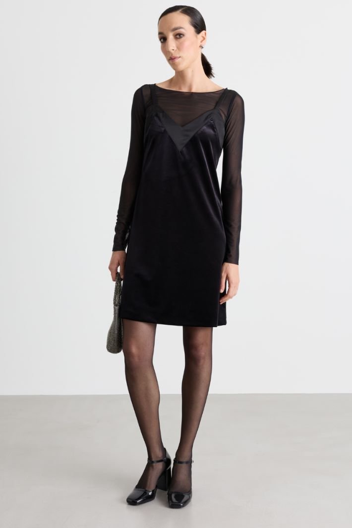 Velvet Jersey Slip Dress - BLACK - Intrend